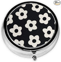 Pill Box 3 Compartment Pocket Cute Small Pill Organizer Mini Metal Pill Holder Travel Portable for Woman Old People and Children - White Flower
