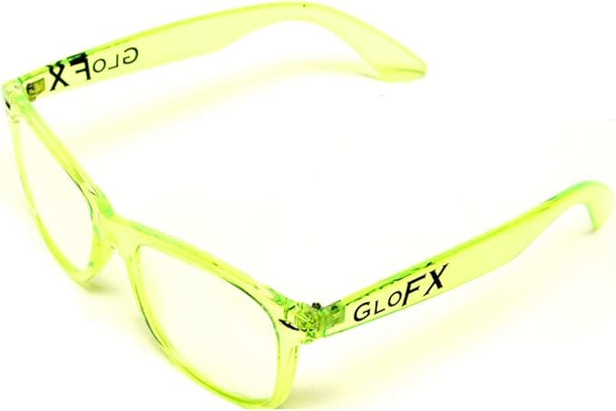 GloFX Ultimate Diffraction Glasses - Transparent Green - 3D Prism Rainbow Effect - Great Edm, Festival, Concert, Fireworks, Christmas Lights, and Rave Accessory - Transparent Green Frames