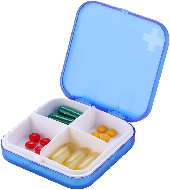 Portable Pill Organizer - Slim Pill Box for Purse or Travel, Compact Pill Case(4+6 Compartment,Blue)