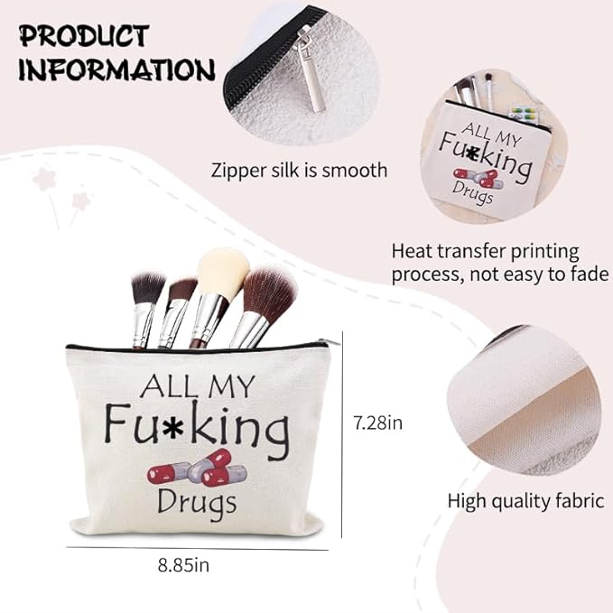 Medication Organizer Storage Bag Pouch Funny Medicine Travel Bag Pill Pouches for Patients Pharmacist Doctor Nurse Med Pouch Practitioner Dental Assistant Gifts Cosmetic Makeup Bags Med Toiletry Bags