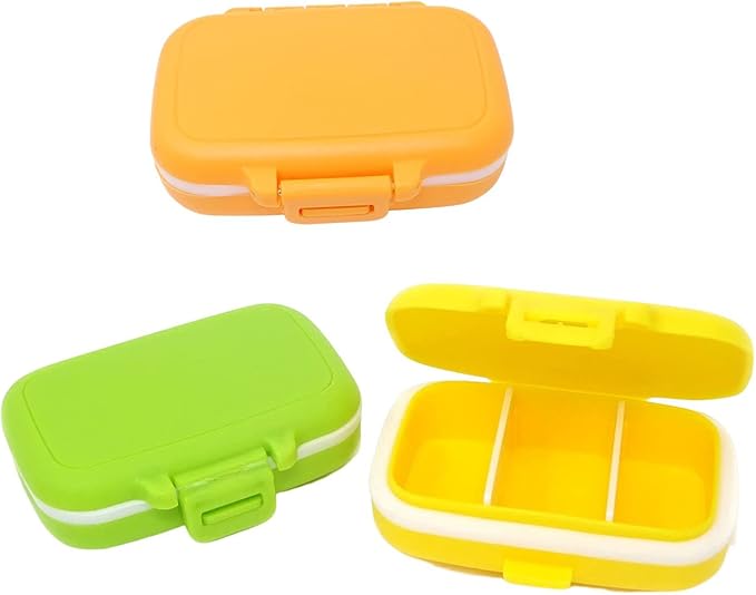Honbay 2PCS Vitamin Organizer Box Portable Small Pill Case with 3 Removable Compartments for Travel or Daily Use
