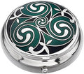 Enameled Metallic Pill Box Plastic-Lined Compartment 1.5" Diameter Birthday Gift Souvenir Present Health Care Organizer (Triskelion)