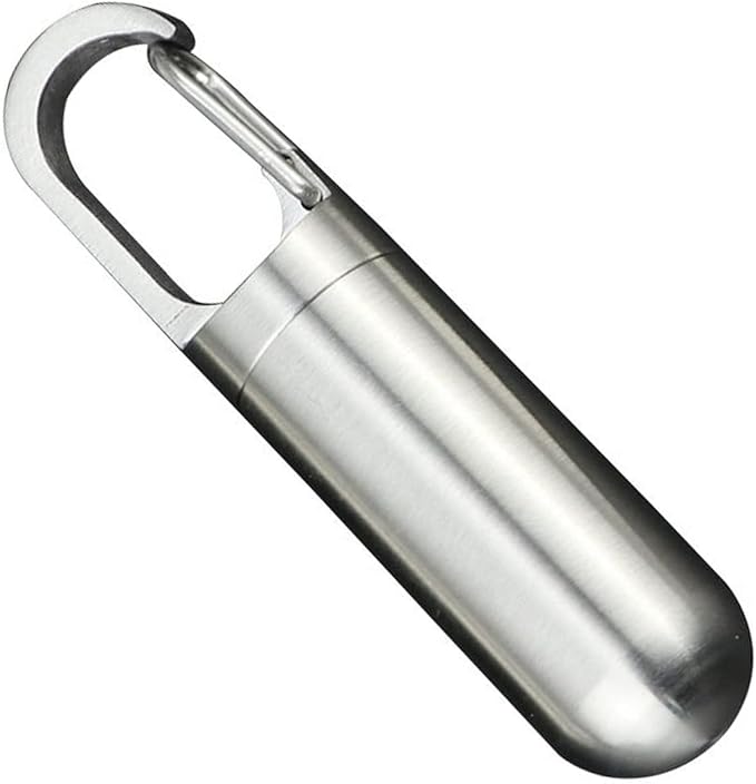 Keenso Pill Box Keychain,Stainless Steel Waterproof Pill Organizer for Outdoor Travel (S)