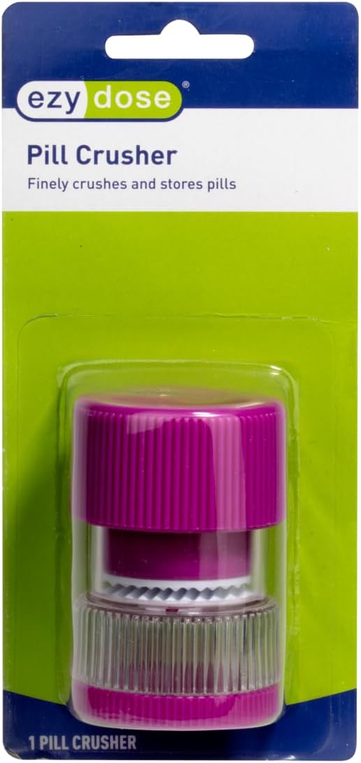 EZY DOSE Pill Crusher, Crushes Pills, Vitamins, Tablets, Storage Compartment, Removable Drinking Cup, Portable Design, Designed for Travel, Color May Vary, BPA Free (Pack of 2)