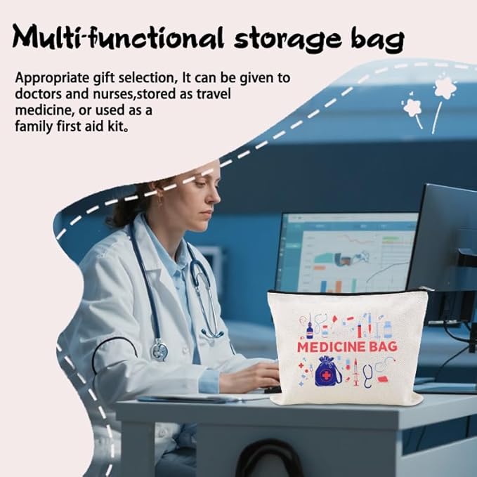 Small Medicine Makeup Bag Pouch Patient Travel Medication Bags Doctor Nurse Day Gift Ideas Bag Physician Practitioner Pharmacy Gifts for Women Bags Hospital Pharmacist Gifts Pouch Nurse Drug Organizer
