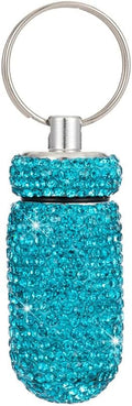 1PCS Bling Crystal Rhinestone Portable Pill Case Pill Container Waterproof Pill Holder with Keychain Glitter Travel Pill Box Small Medicine Dispenser Bottle Storage for Outdoor Camping Travel,N
