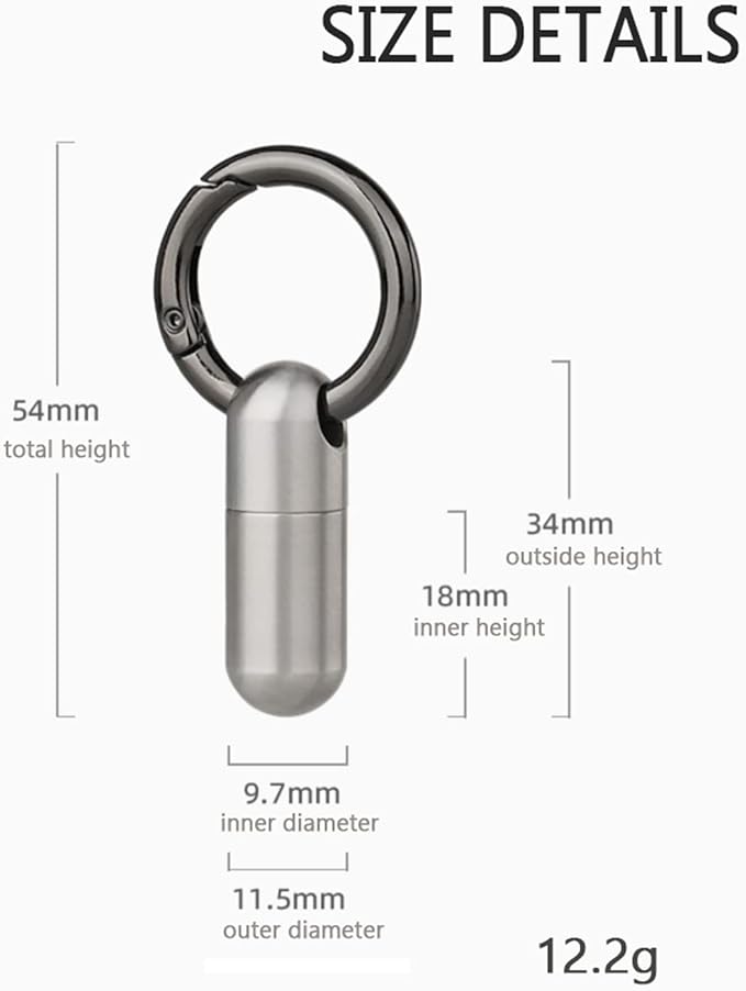 Micro Pill Fob Keychain, Titanium Pill Holder Necklace, Waterproof Outdoor Pill Capsule Container, Lightweight Daily Travel Pill Case Carrier for Camping Emergency First Aids