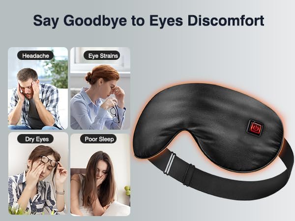 Sleep Eye Mask with Heat and Cooling for Dry Eyes Migraines, USB Electric Heated Eye Mask for Sleeping Meditation Travel Gifts for Women & Men (Black)