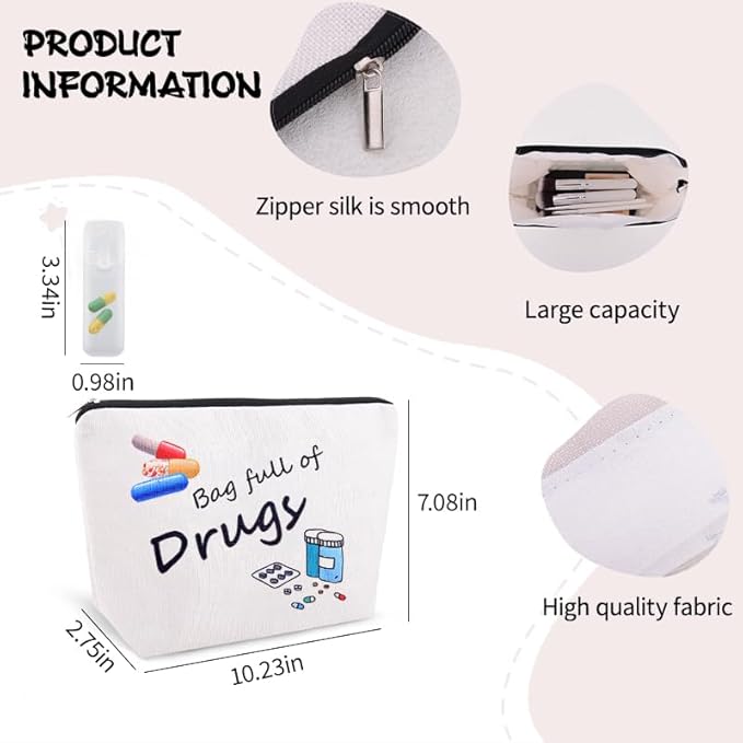 Patient Medication Organizer Pouch Bag Canvas Drug Cosmetic Pouch Birthday Christmas Gifts for Nurse Practitioner Medical Doctor Therapist Travel Medicine Bag Accessories Female Pharmacy Pills Pouches