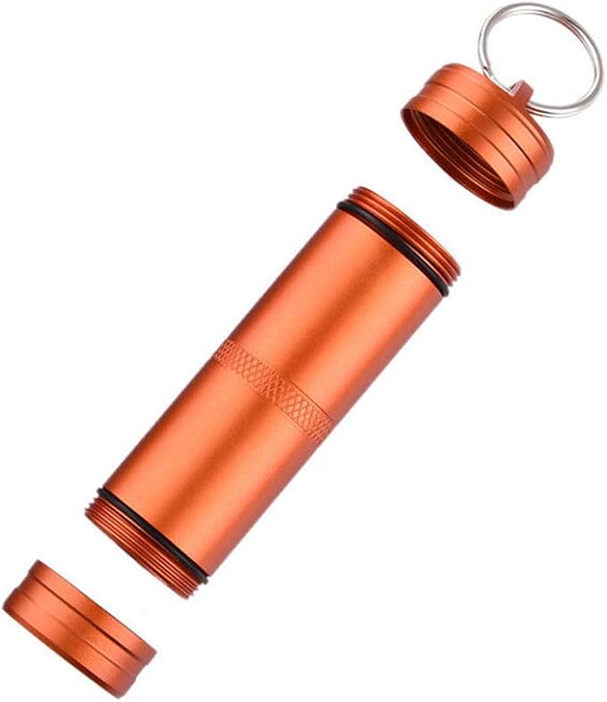 TopHomer Keychain Pill Holder Portable Mini Aluminium Alloy Pill Organizer Case Cylinder Daily Pill Organizer for Hiking, Fishing, Camping, Hunting, Outdoor(Black)