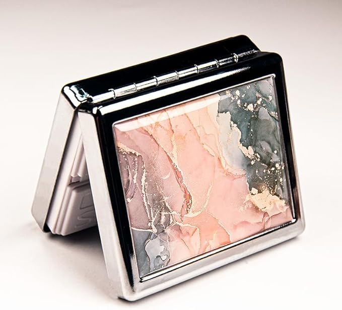 Marbel Stone 7 Days Chromed Shiny Silver Pill Organizer with Mirror Inside Has 8 Separate Compartments Rectangle 7 Days Pill Box Pill Case