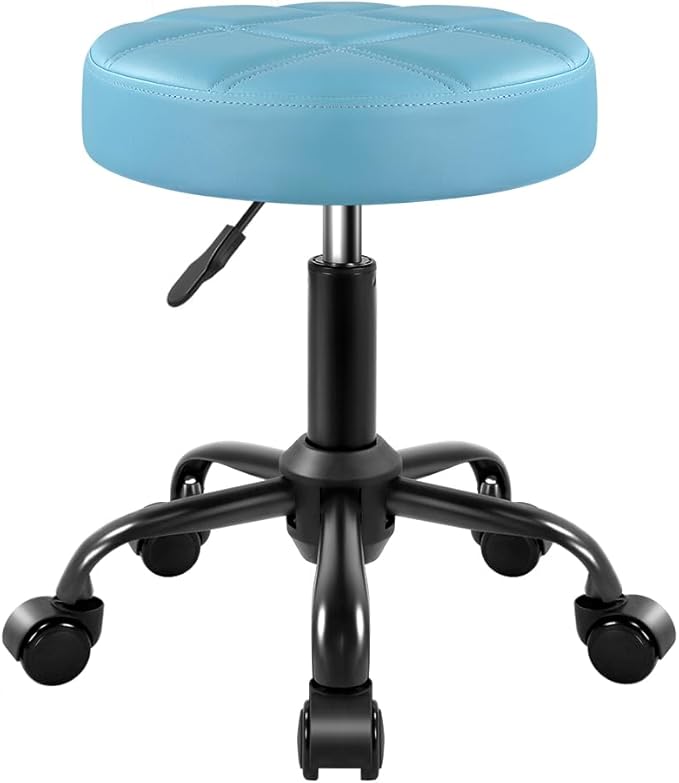KKTONER Rolling Stool Chair PU Leather Height Adjustable Round Stool with Wheels Chair for Salon Spa Drafting Small Sky Blue