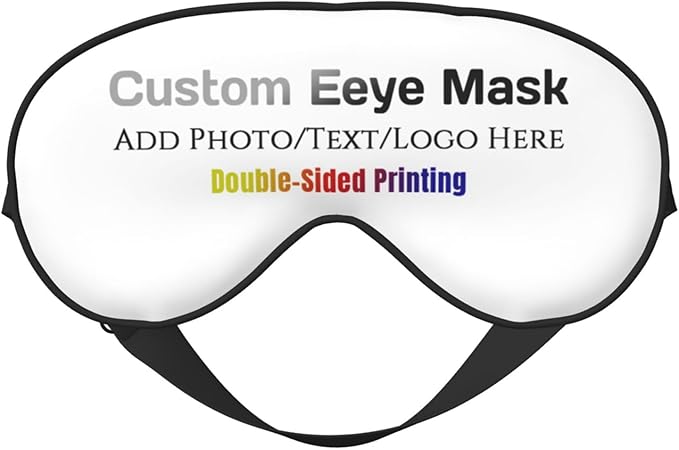 Custom Sleep Eye Mask Personalized Men Women Blindfold Design Your Own Photo Text Logo Adjustable Strap Soft Eyeshade Customized Blackout Eye Cover for Home Offices Travel White