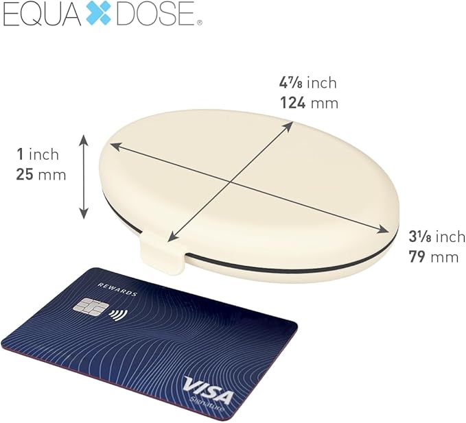 EQUADOSE Oval Compact Pill Case, Portable Organizer with Mirror, Travel Medication Holder with Removable Divider, Small Storage Case for Pills, Vitamins, Earbuds, Jewelry & Daily Essentials, Cream