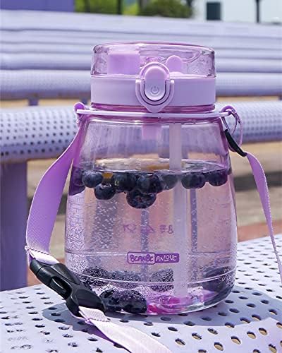 Kawaii Water Bottle with Straw 45oz with Two Ways to Dinking Modern Cute Water Jug With Strap for Women/Teen Girl/School, Purple