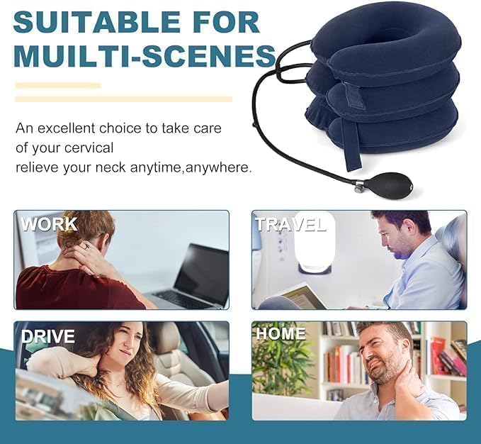Neck Stretcher, Neck Traction Device, Cervical Traction Device for Neck Pain Relief, Neck Brace Adjustable Inflatable Neck Stretcher, Neck Decompression Devices Home Use (Blue)