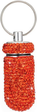 1PCS Bling Crystal Rhinestone Portable Pill Case Pill Container Waterproof Pill Holder with Keychain Glitter Travel Pill Box Small Medicine Dispenser Bottle Storage for Outdoor Camping Travel,P