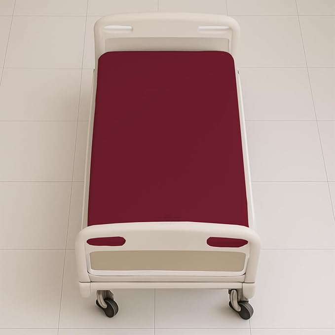 6 Pack Fitted Hospital Bed Sheets - Soft Microfiber Hospital Fitted Sheet - Hospital Bed Fitted Sheets (Burgundy, 36" x 84" x 12")