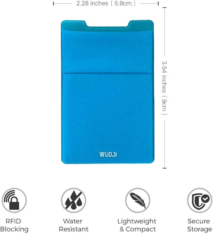 RFID Blocking Phone Card Wallet - Double Secure Pocket - Ultra-Slim Self Adhesive Credit Card Holder Card Sleeves Phone Wallet Sticker All Smartphones(Blue)-2PC