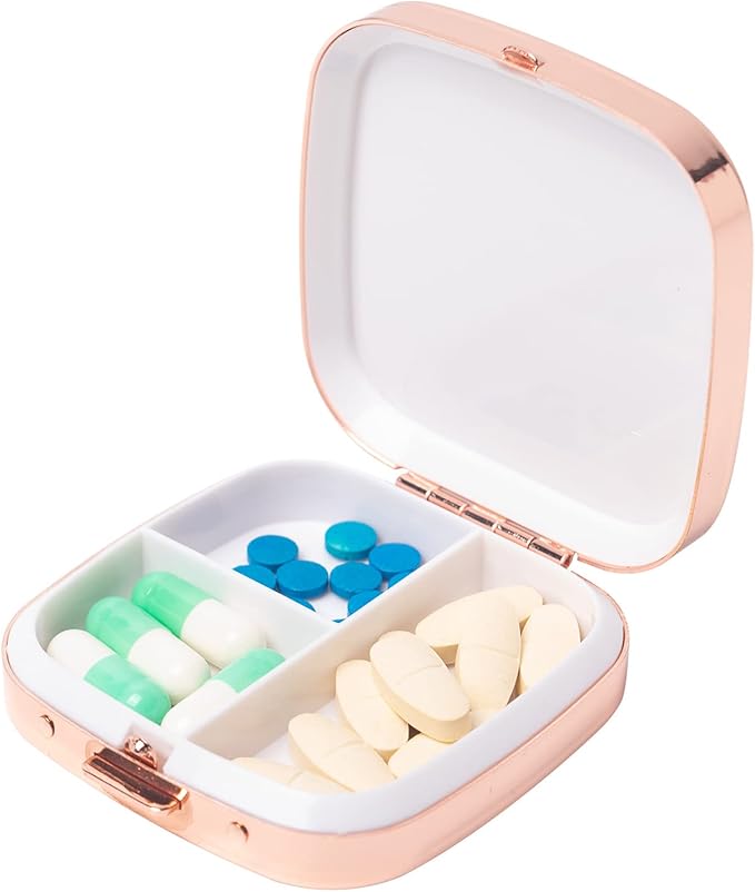 Portable Metal Travel Medicine Box/3 Compartments (Square Pink)