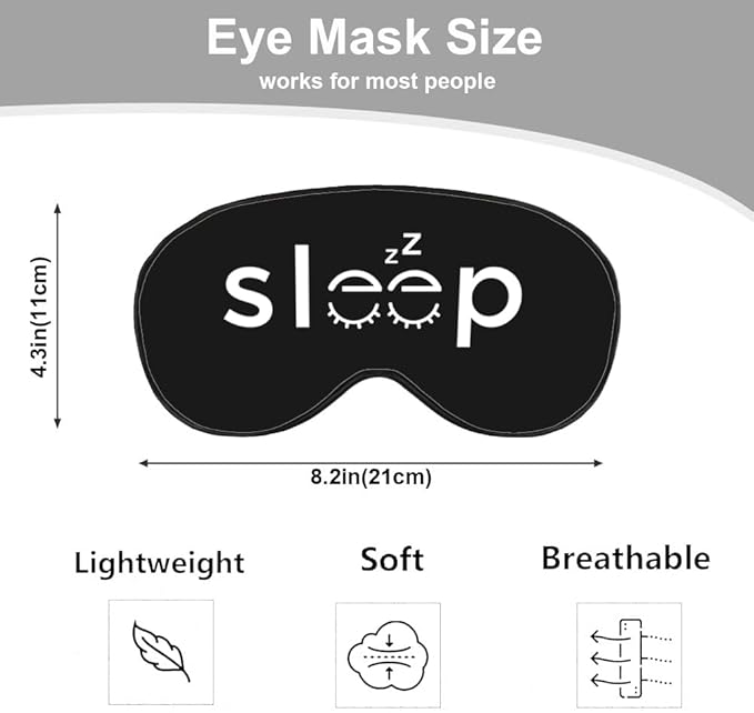 Sleep Warning Silk Eye Mask Sleep Mask Cute and Simple Black Eye Mask with Adjustable Strap Lightweight for Women Work Travel Night Sleep