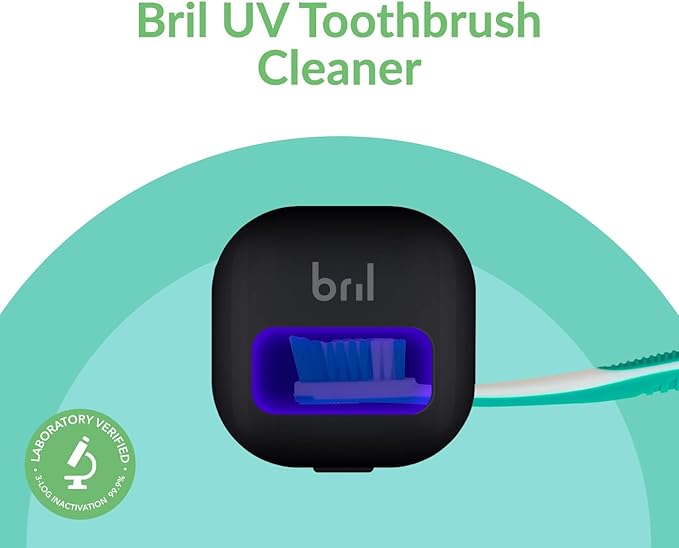 Bril UV-C Toothbrush Sanitizer – Portable Cleaner & Travel Toothbrush Holder – 3-Minute Sanitizing Cycle with Rechargeable Battery, Magnetic Holder & Mounting System - Durable, Universal Fit – 3 Packs