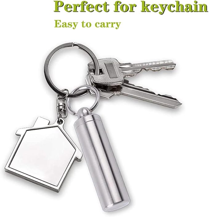 Keychain Pill Holder Container,Portable Waterproof Single Chamber Stainless Steel Pill Box,Small Pill Case for Outdoor Travel Camping