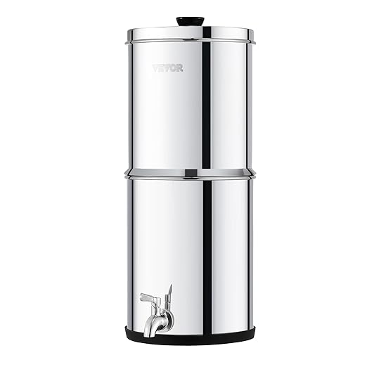 VEVOR Gravity-fed Water Filter System, 2.25G 304 Stainless-Steel Countertop System, Water Filtration System, Reduces Lead and up to 99% of Chlorine, with 2 Carbon Filters & Spigot, for Home Camping RV