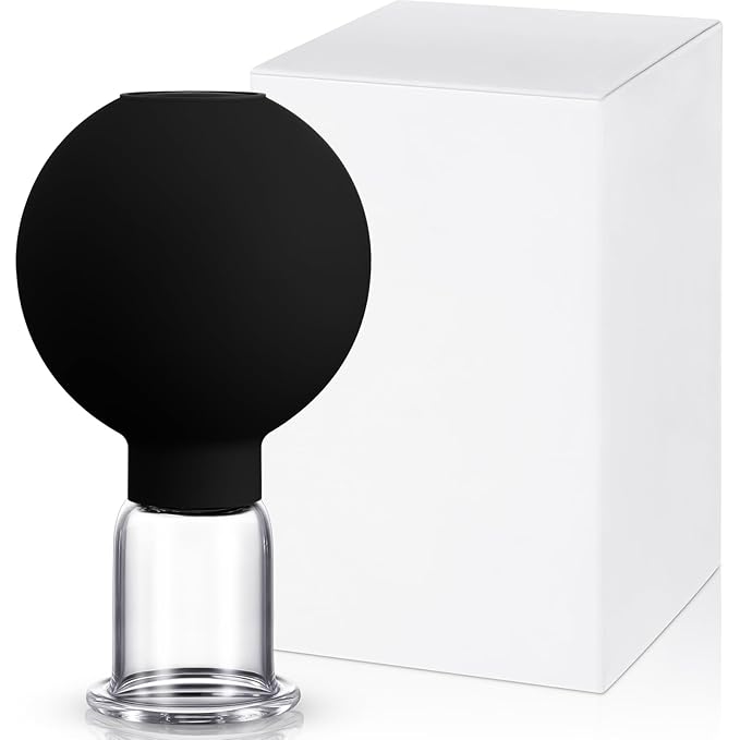 Nuanchu Facial Cupping Cup Glass Face Cup Silicone Cupping Massage Vacuum Suction Mug for Body Face Leg Arm Back Shoulder Muscle and Joint Pain (0.8 Inch Diameter, Black)