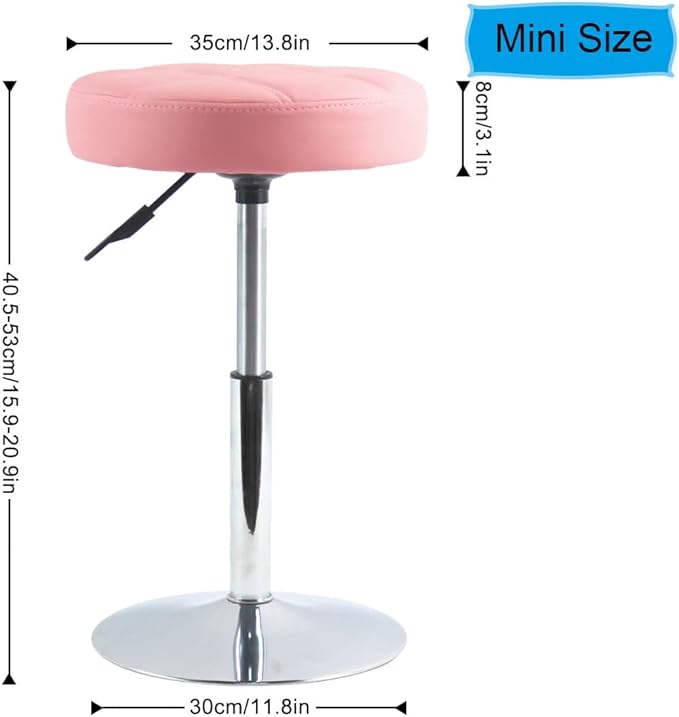 FURWOO Adjustable Pink Short Round Shop Stool, Padded Spa Stool, Ideal for Salon, Manicure, Small