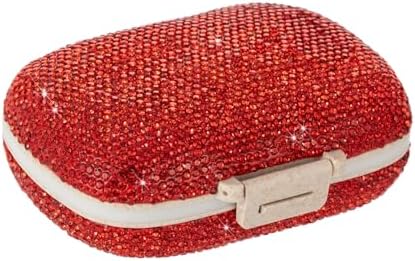 Daily 6 Compartments Pill Box Container Bling Diamond for Purse Medicine Container Holder for Women Travel Kit Medicine (Red)