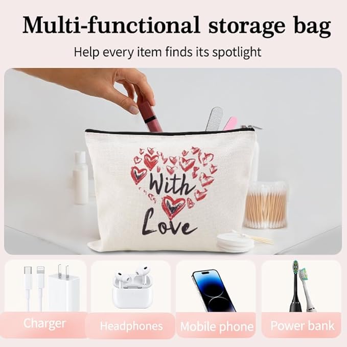 Valentines Day Makeup Cosmetic Bag Heart Toiletry Bag Pouch Engagement Anniversary Wedding Gifts Bags for Womens Wife Girlfriend Fiancee Love You Gift Gf Proposal Gifts Travel Make Up Bags Organizer