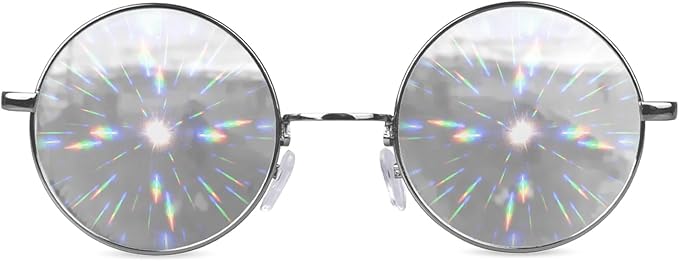 GloFX Diffraction Glasses | Hippie and Pilot Style Metal Frames with Mirror Lens and 3D Prism Rainbow Effect