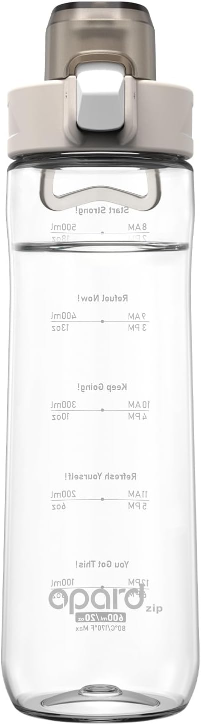 Opard 20oz Plastic Water Bottle Dishwasher Safe, Leakproof Flip-Top Lid, BPA Free Tritan, Wide Mouth Reusable Kids Water Bottle for School Hiking Commuting Outdoor Travel and Gym(Clear Cream)