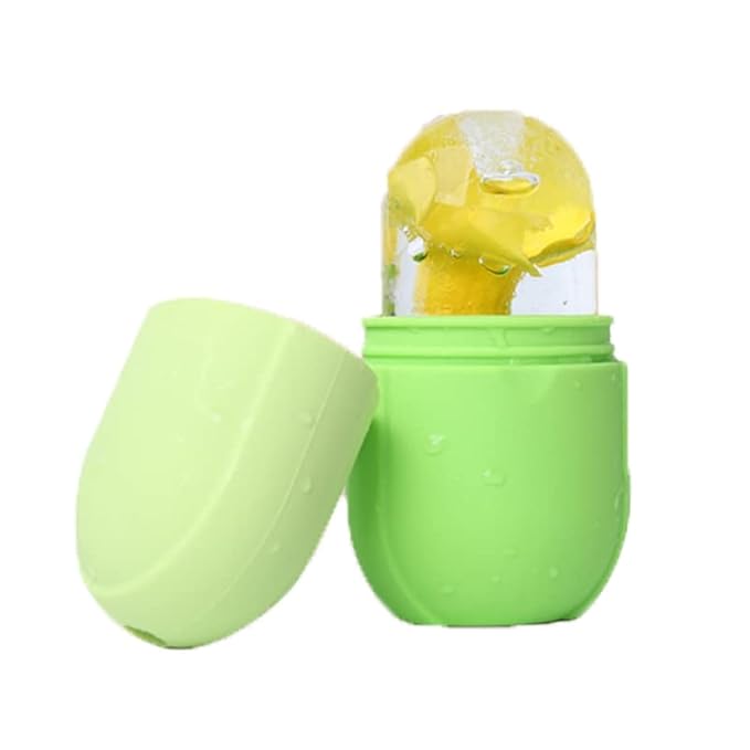 Ice Roller for Face and Eye, Gua Sha Facial Tools ,Puffiness Relief Ice Roller Skin Care ,Ice Facial Cube, Neck Massage, Silicone Ice Mold for Face Beauty,Self Care Gifts for Women (Green)