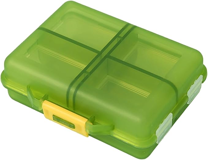 Small Travel Pill Box Organizer, 8 Compartment Pill Case Planner, Portable Folding Daily Medcine Container Capsule Dispenser for Storage Medication, Meds, Vitamin, Fish Oil, Supplement, Green