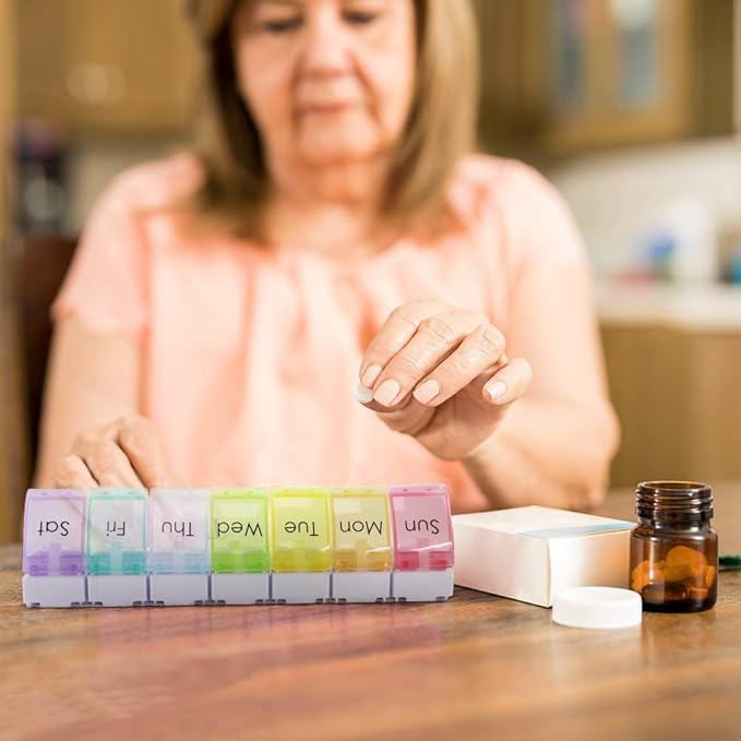 GOGOODA 2 Pack Weekly Pill Organizer Arthritis Friendly, Travel 7 Day Pill Holder Vitamin Container Organizer with Popup Open Design and Ample Space to Hold Vitamins, Fish Oil and Medication