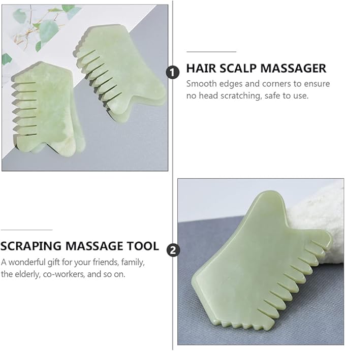 Healifty Jade Comb Scalp Massager - Natural Green Jade Hair Massager Comb for Head Massage and Relaxation with Smooth Edges Ergonomic Design 3.93X2.40X0.23In