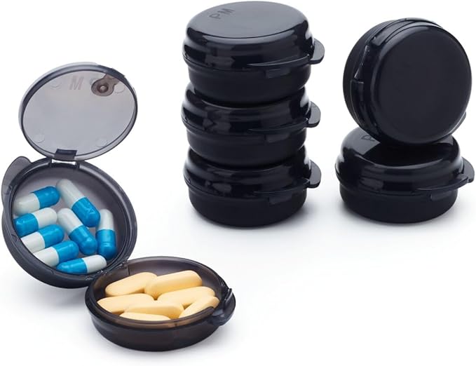 Small Pill Case for Purse Pocket (6 Pack), Double-Layer Pill Box, Portable Medicine Organizer Travel Pillbox, Cute Pill Container Holder,Multifunctional Mini Storage Box (Black)