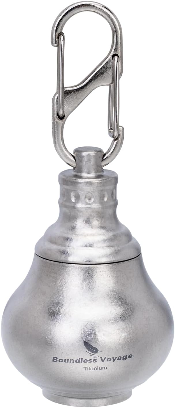 iBasingo Titanium Mini Pill Bottle Keychain Ultralight Waterproof Portable Medicine & Vitamin Storage Case for Outdoor Travel Emergency Metal Gourd Design (32.5g) Ti9006O (Silver)