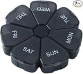 7 Day Pill Organizer, Circular Portable Pill Case with 7 Color-Coded Compartments, Transparent Petal-Shaped Weekly Pill Box for Vitamins, Supplements, Medication Black