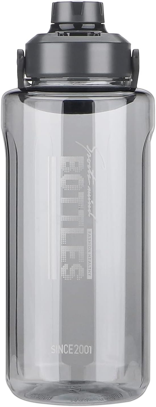 Half Gallon/64oz Water Bottle With Handle, Leak proof with removable strainer, BPA Free Fitness 2L Sports Water Jug, ensure You Drink Enough Water Daily for Gym and Outdoor Sports(Grey)