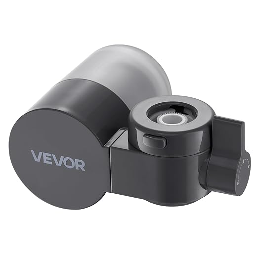 VEVOR Faucet Mount Water Filter, Horizontal Water Purifier for Sink Tap, Carbon Fiber Filters, Removes Chlorine Lead with 1 Filter, Fits Most Kitchen or Bathroom Faucets, Gray