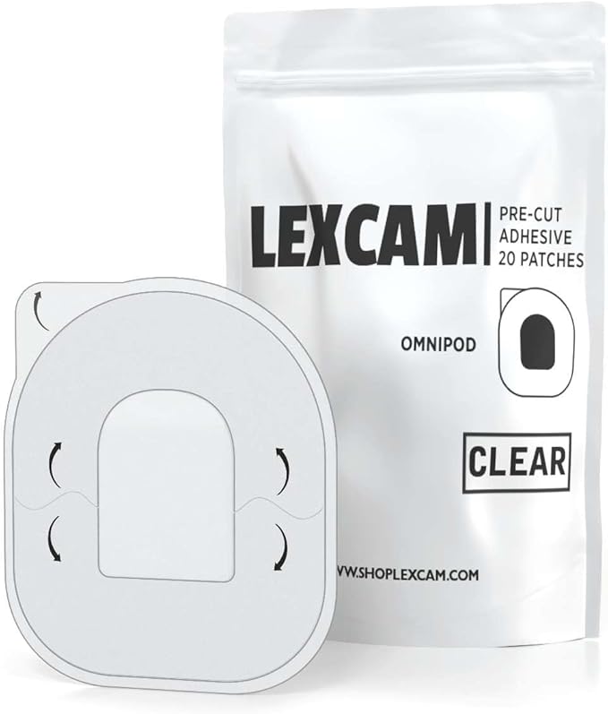 Lexcam Adhesive Patches Compatible with Omnipod 5, New – Pack of 20 – Waterproof, Clear Overpatches for Tubeless Insulin Pump, Stays Secure for 3+ Days, Pod is NOT Included.