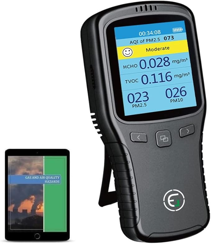 EG Air Quality Monitor, Formaldehyde Detector, Pollution Meter, Sensor, Tester; Detect & Test Indoor Pollution, TVOC Volatile Organic Compound Gas, PM2.5 2.5 Micron Particulate Matter Dust; eBook