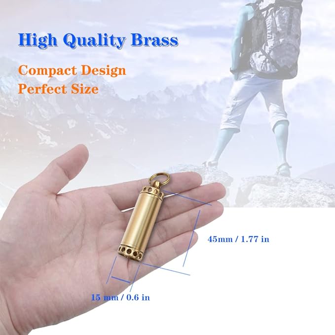 Pill Holder Keychain Container,Portable Mini Brass Waterproof Pill Box for Purse Pocket,Small Pill Case for Outdoor Travel Camping Daily Use