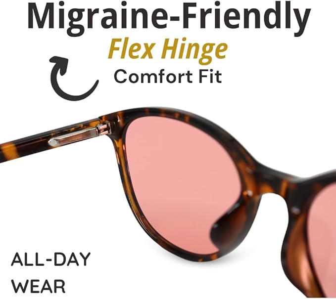 FL-41 Migraine Glasses for Light Sensitivity/Photophobia–Indoor/Outdoor Transitional Lens–Tortoise Frame