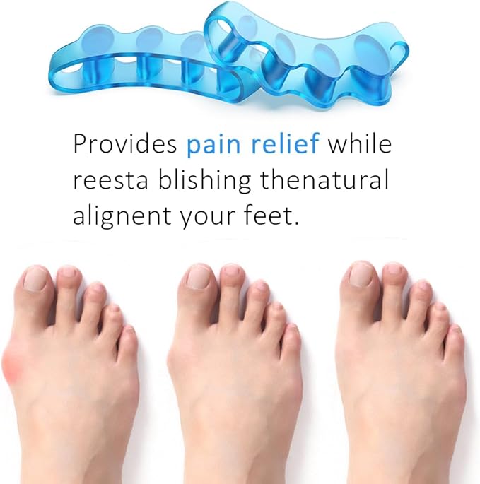 4 Pcs Toe Separator,Bunion Corrector for Women Men Toe Spacers to Correct Bunions Yoga Toes Straightener Stretcher Big Toes Correctors Gel Separators (Blue+Pink)