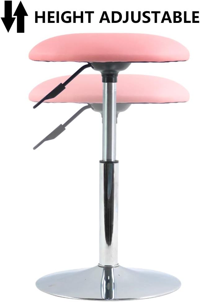 FURWOO Short Round Spa Stool Height Adjustable Vanity Chair Swivel Bench for Bedroom Living Room Pink
