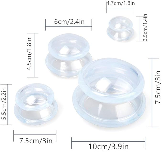 4 Sizes Cupping Therapy Set-Professional Cupping Therapy Studio and Household Silicone Cupping Set, Stronger Suction, Suitable for Myofascial Massage, Muscle, Nerve, Joint Pain